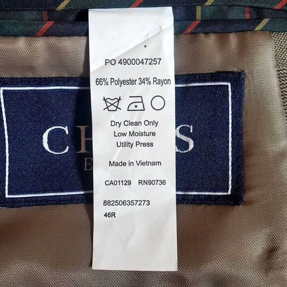 CHAPS Blazer Sport Coat 46R Classic Plaid Taupe & Black Blend Poly/Rayon Lined - Picture 14 of 16